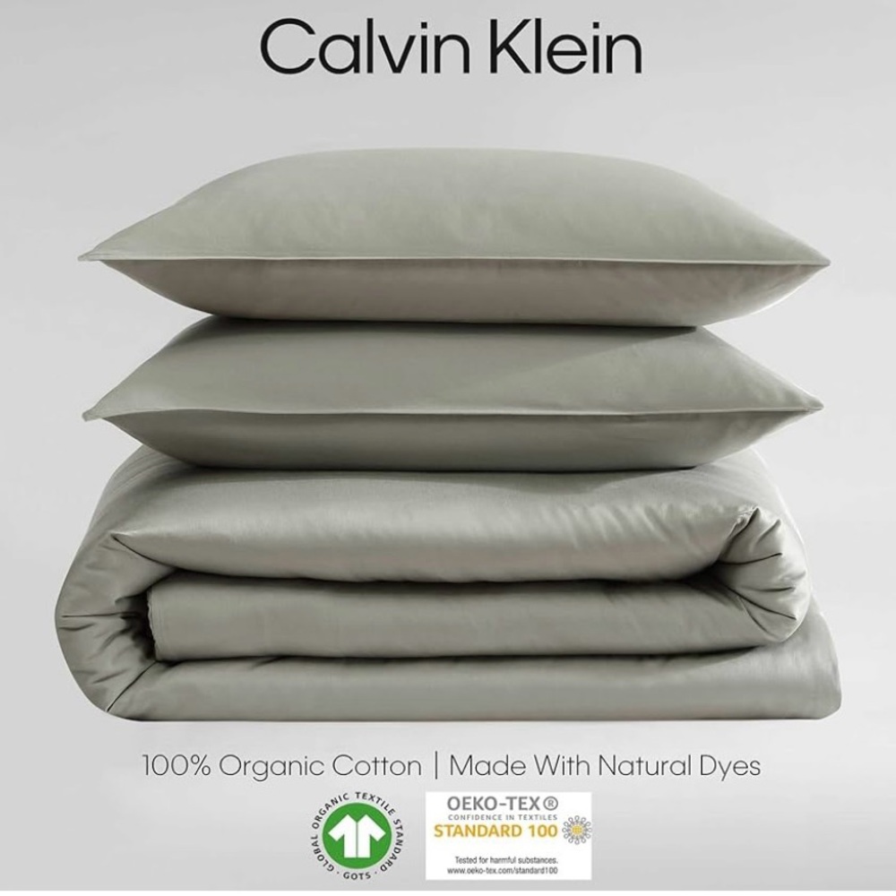 Calvin Klein Organic Earth Solid Cotton Duvet Cover Set Olive Green - King - Picture 2 of 7